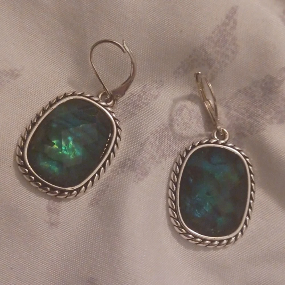 Napier Vintage Chunky Oval Drop Mother Pearl Silver Rope Earrings New